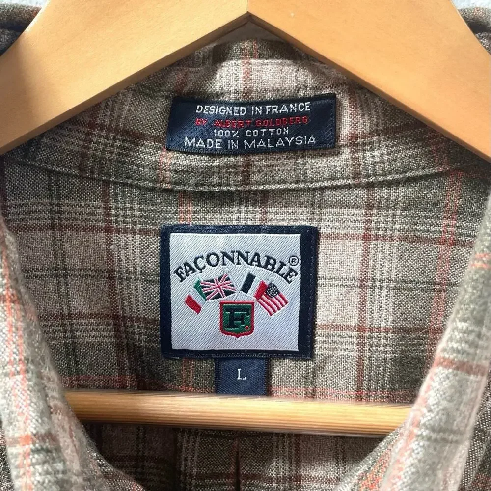 Faconnable 100% Cotton Long Sleeve Button Down Shirt in Brown Plaid, Men's Large - Picture 4 of 7